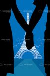 Man and Woman Silhouettes Holding Hands with Eiffel Tower Background